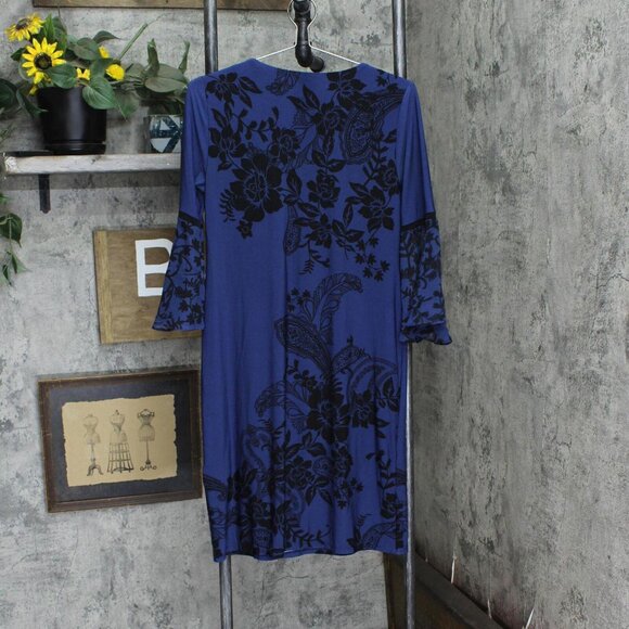 Jm Collection Womens Petite Holiday Blossom Shift Dress Intrepid Blue Combo PM - Picture 2 of 6